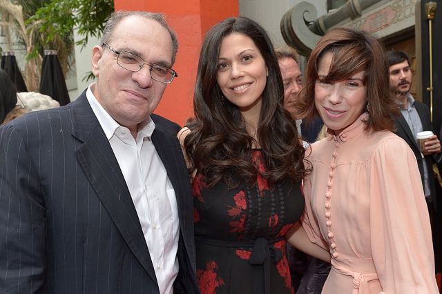 Bob Weinstein and daughter Nicole pose with actress Sally Hawkins at the premier of 'Paddington' on January 10, 2015